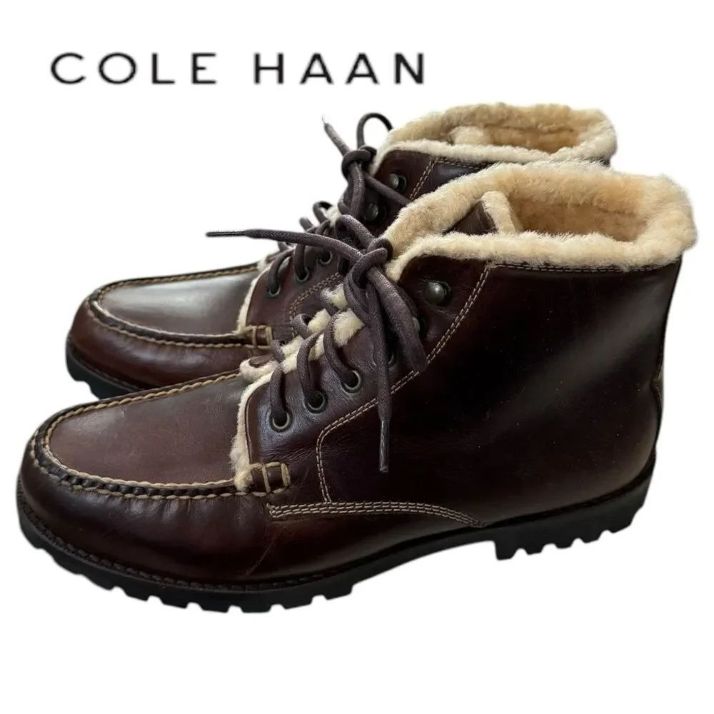 New Cole Haan Men's Borden Brown Leather Chukka Fleece Boots 7.5  7.5M